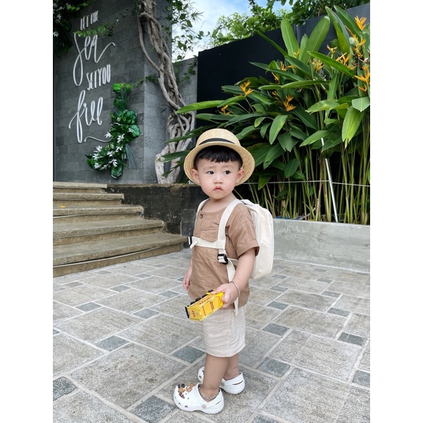 Set Bộ quần đùi áo cộc tay BEEMO chất đũi Hàn cho bé trai phong cách Hàn Quốc đi chơi, đi học- Riokids BE8