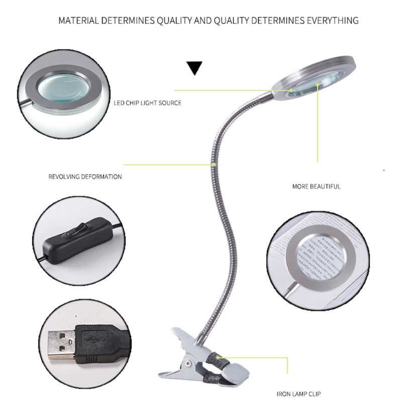 Kính lúp phóng đại 8X có đèn LED có kẹp linh hoạt 360 độ