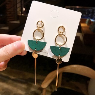 Bông Khuyên Tai Dài Hàn Quốc Gỗ Xanh Nửa Hình Tròn Mix Que Thẳng Chanh Xả !