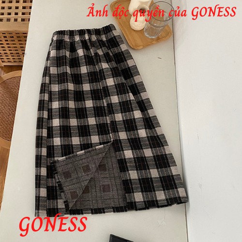 Chân váy midi Goness lưng cao hoạ tiết kẻ sọc phong cách Retro Hàn Quốc | BigBuy360 - bigbuy360.vn