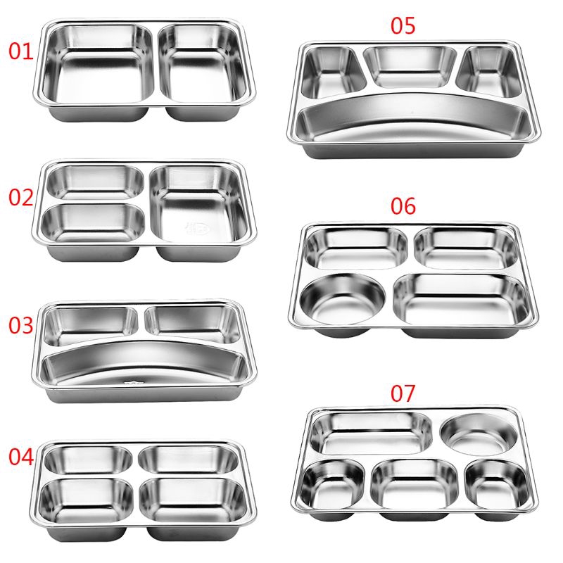 Khay đựng thức ăn chia ngăn 3/5/4 bằng thép không gỉ cho căng tin trường học