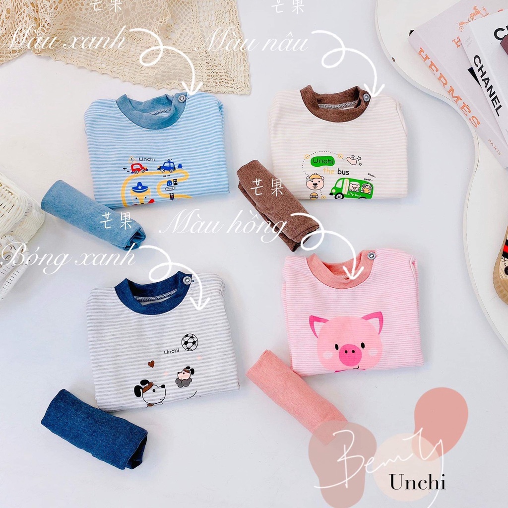 Đồ bộ dài tay Unchi chất cotton nỉ dày dặn phối kẻ thu đông bé trai bé gái Namkidshop (QATE395)