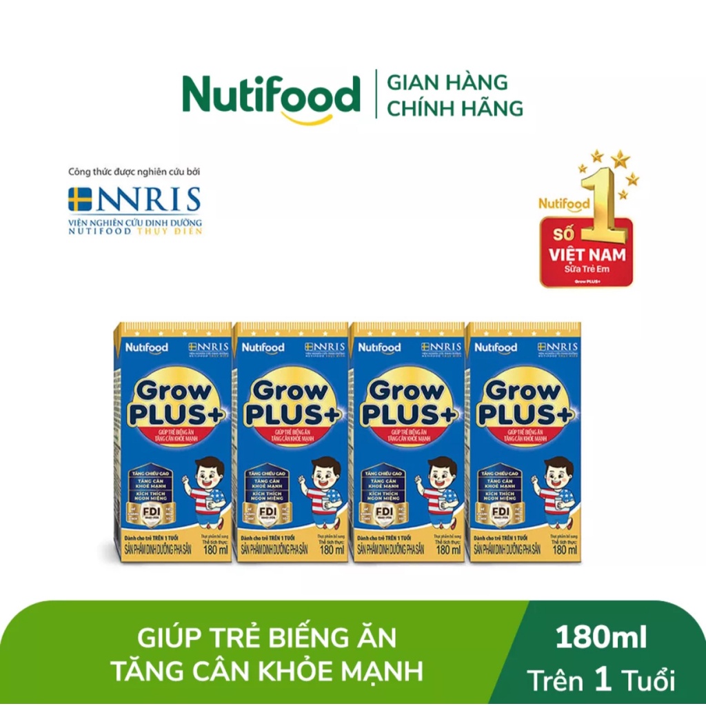 [HSD T2-2022] Thùng 48 Hộp SBPS NutiFood Grow Plus+ Tăng Cân Khỏe Mạnh 180ml (xanh)