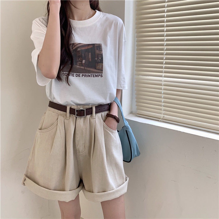 Quần Short Jeans Lưng Cao Ống Rộng Phong Cách Hàn Quốc Thời Trang Mùa Hè Cho Nữ