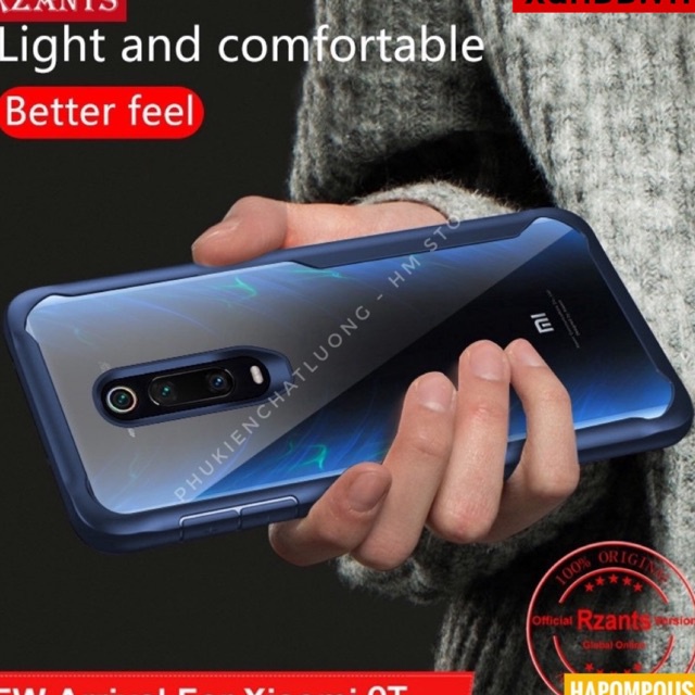 Ốp lưng chống sốc Redmi K20 / Mi Note 10 / Cc9 Pro /Redmi Note 8/8Pro, Viền cao su mặt lưng trong suốt chính hãng Rzants