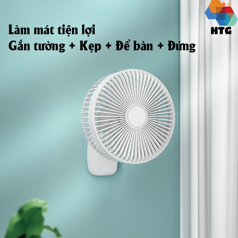 Quạt không dây 3 trong 1 mini để bàn, kẹp và gắn tường thế hệ mới, hàng chính hãng