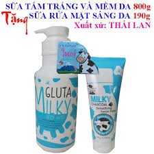 Sữa tắm trắng Gluta Milk 800ml tặng sữa rửa mặt190g