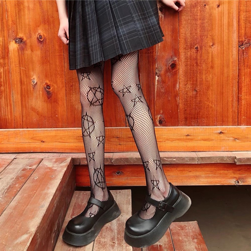 Quần tất lưới họa tiết ngôi sao to cá tính phong cách Gothic Lolita Nhật Bản