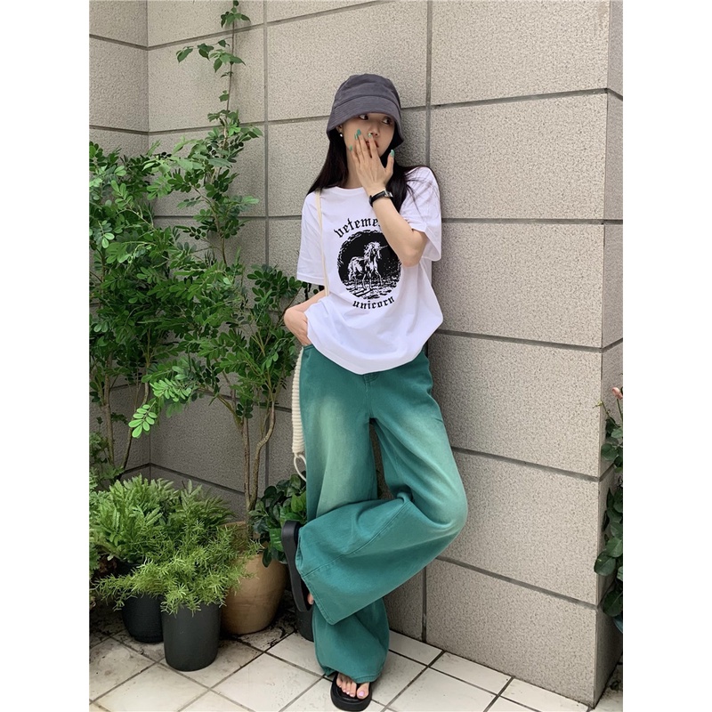 Áo Thun Tay Ngắn Dáng Rộng In Hình Kỳ Lân Phong Cách Hàn Quốc Thời Trang Mùa Hè 52921