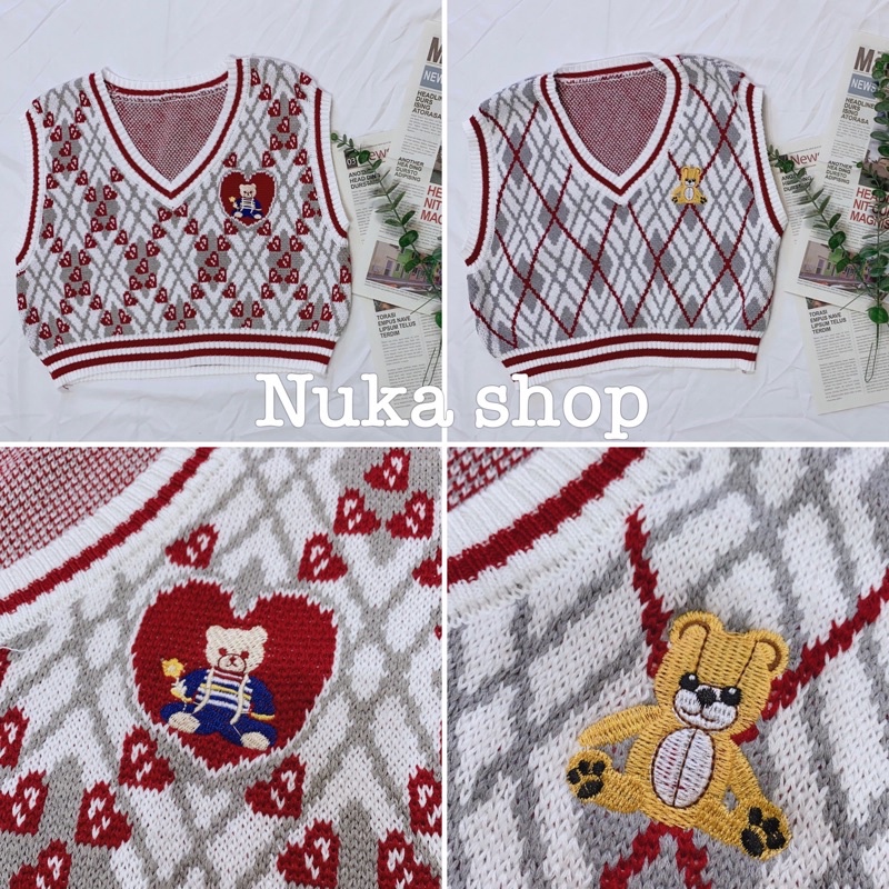 Gile len cổ tim viền màu hình gấu thêu Ulzzang style  Hàng Quảng Châu
