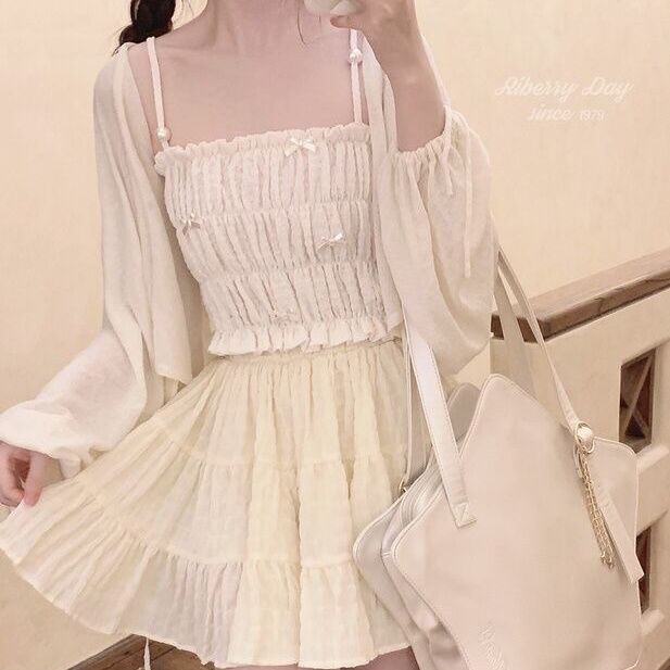 Chân Váy Xòe Màu Trắng Dáng Chữ a Mềm Mại Phong Cách Nhật Bản Cho Nữ