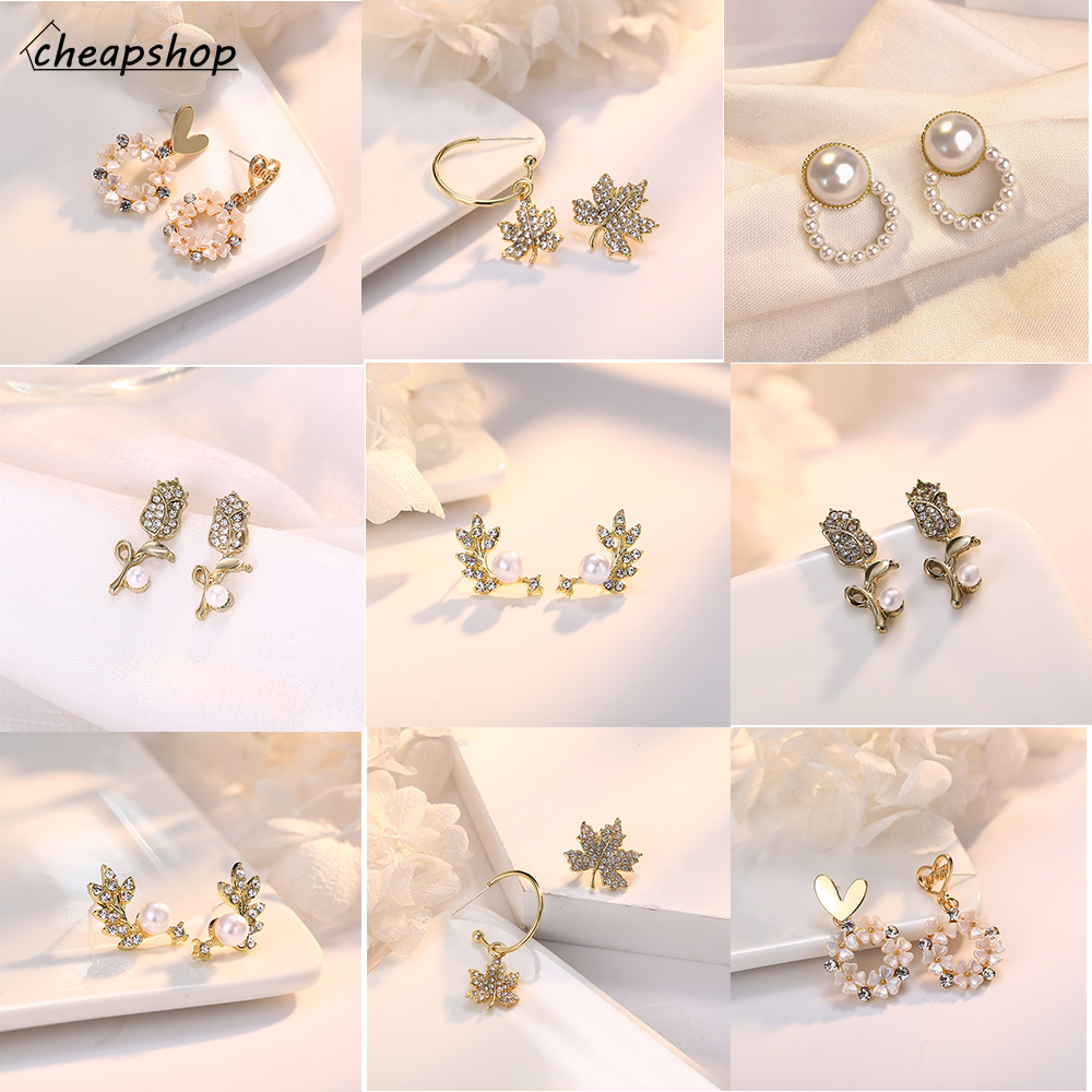 iF YOU Đôi bông tai hình hoa đính ngọc trai nhân tạo đa dạng tuỳ chọn thời trang cho nữ