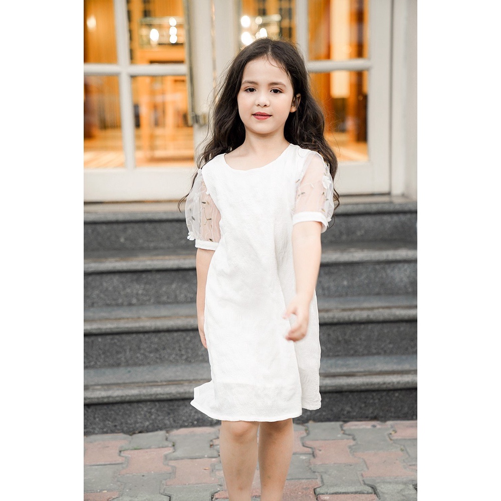 Váy bé gái ngắn tay RABITY  x ELLE Kids- designed in Paris tay voan phối hoa 80021