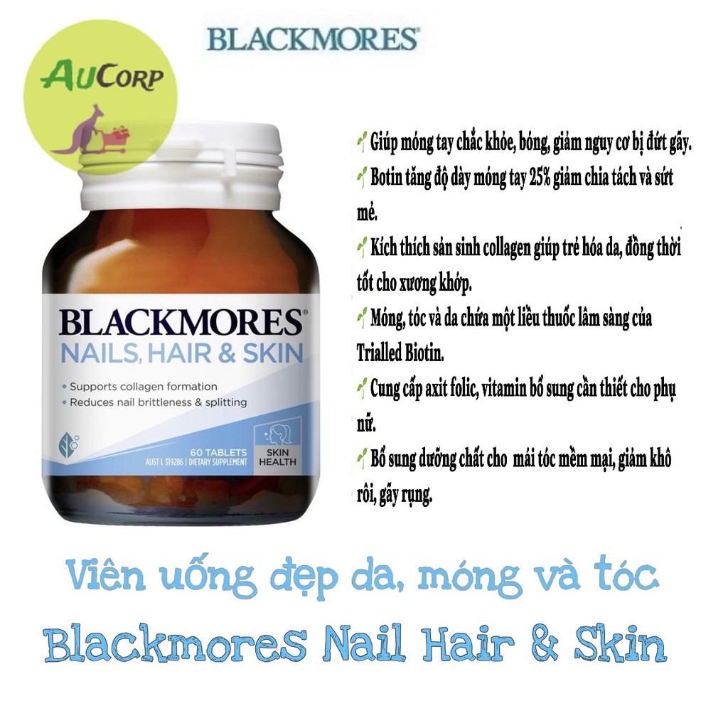 Viên uống hỗ trợ đẹp da, móng, tóc - Blackmores Nail Hair Skin  - ÚC - 60 viên