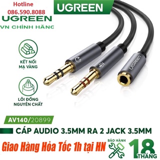 Cáp gộp audio 3,5mm âm ra 2 đầu 3,5mm 1 mic 1 loa ugreen 20899 - hàng chính hãng