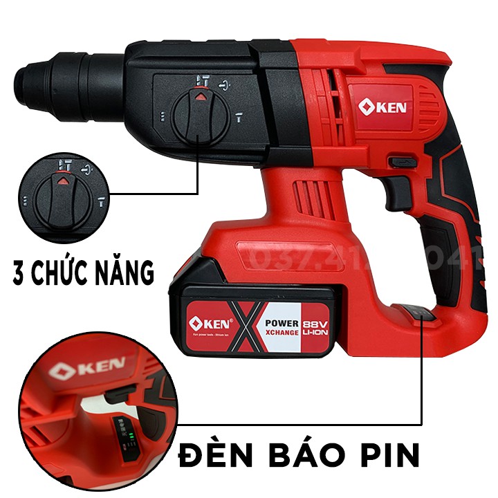 MÁY KHOAN CHUYÊN BÊ TÔNG DÙNG PIN KEN 88V - ĐỘNG CƠ TỪ KHÔNG CHỔI THAN - 100% LÕI ĐỒNG