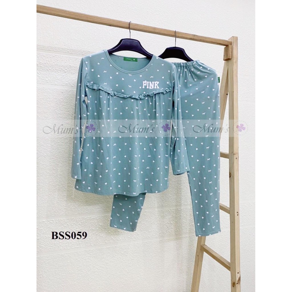 ĐỒ BỘ BẦU VÀ SAU SINH FREESHIPBộ cottong pink dài tay bèo ngực có khóa bé ti