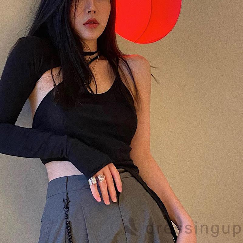 Áo ngắn hai dây tay áo đơn rời màu thời trang cho nữ