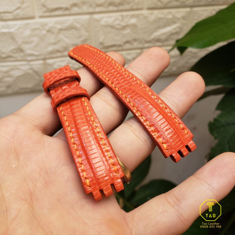 Dây đồng hồ da kỳ đà ý handmade 100%, màu cam