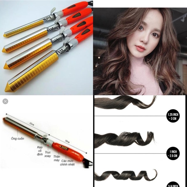 Máy uốn lọn tóc chỉnh nhiệt màu vàng