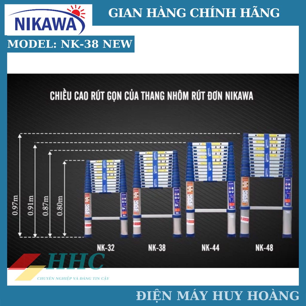 Thang nhôm rút đơn siêu bền Nikawa NK-38 New. NK-38 Pro