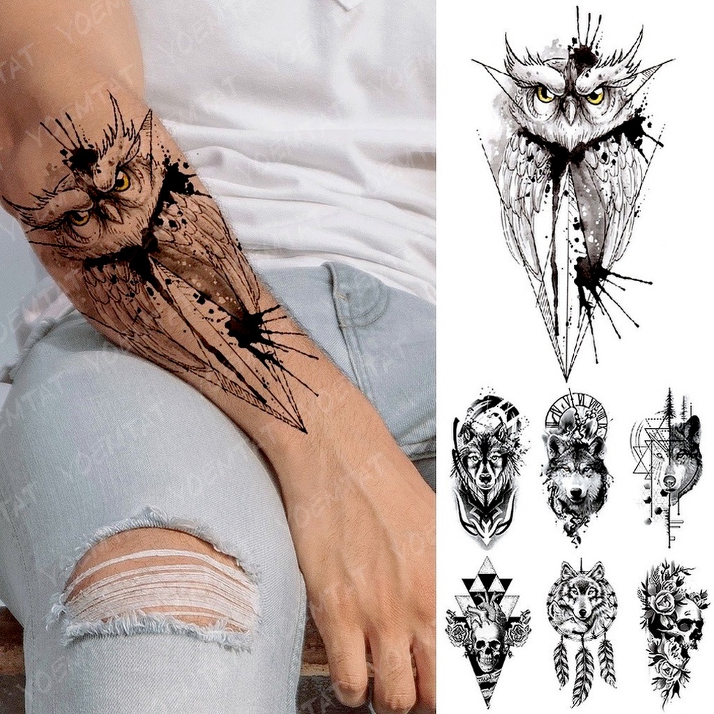 Hình Xăm Tạm Thời Chống Nước Hình Đầu Lâu/ Cú/ Đầu Lâu/ Dreamcatcher Độc Đáo Cho Nam Và Nữ