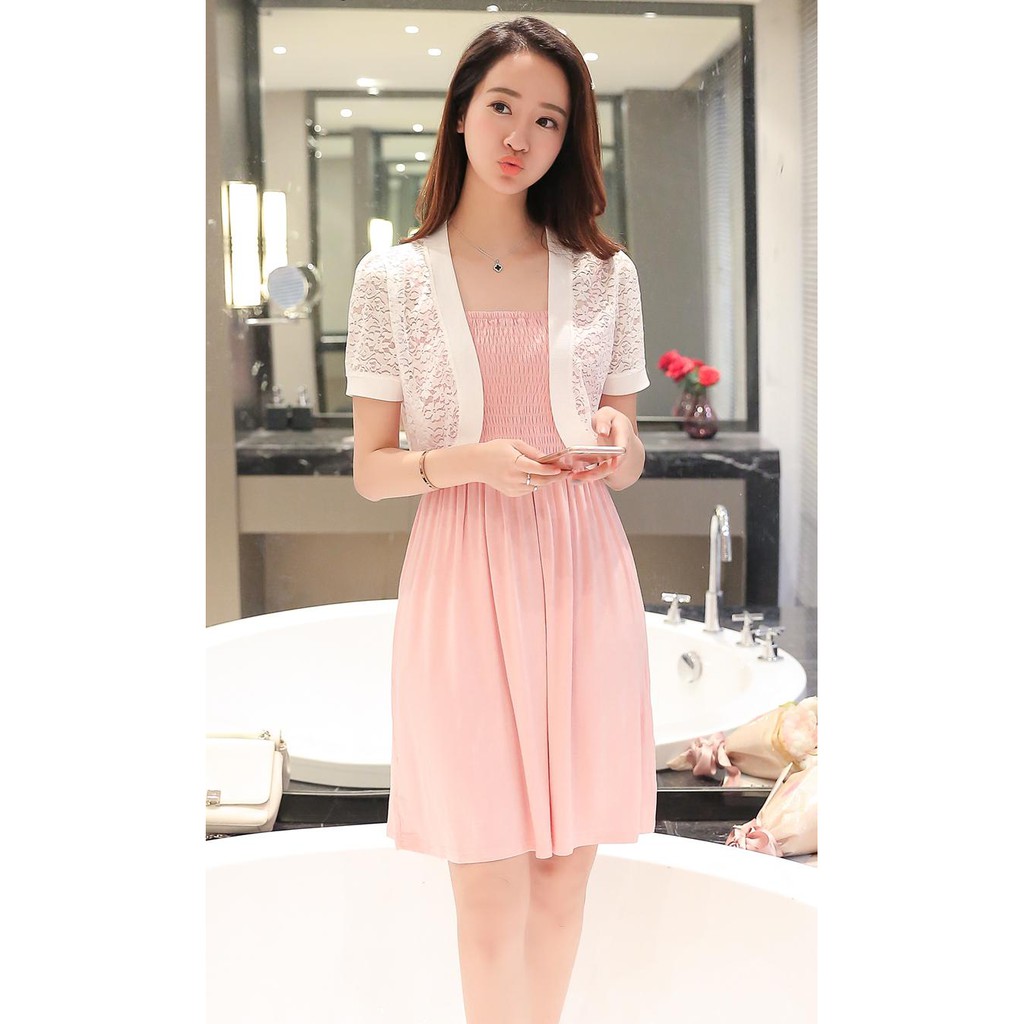 Áo khoác len form lửng phối đầm tay ngắn mã 7619 | BigBuy360 - bigbuy360.vn