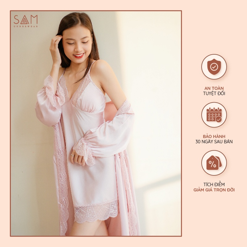 Set choàng nữ SAM lụa satin áo choàng tay bèo pha ren mềm; váy 2 dây bay bổng cho tổng thể sang trọng Vivian 295