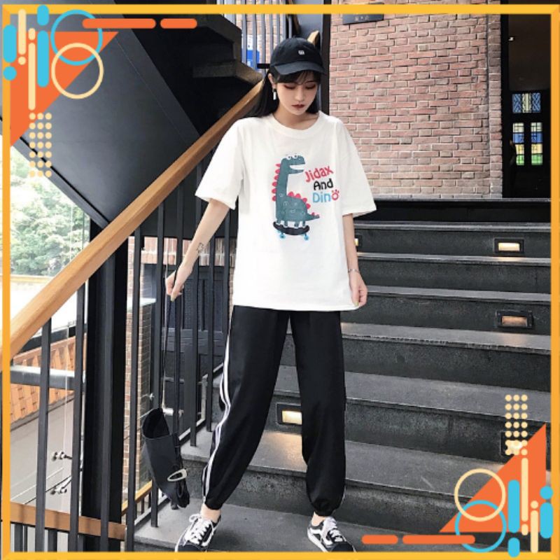 🔥HOT🔥 Đồ Bộ Legging Jogger Line Phối Thun Nam Nữ Unisex (Thể Thao, Nhà) Hình Jidax And Dino | BigBuy360 - bigbuy360.vn