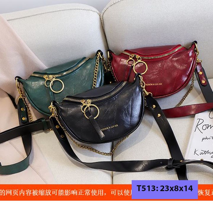 Túi bao tử đeo chéo vải bố unisex nam nữ đeo bụng đeo trước ngực kèm dây xích cá tính T513 | BigBuy360 - bigbuy360.vn