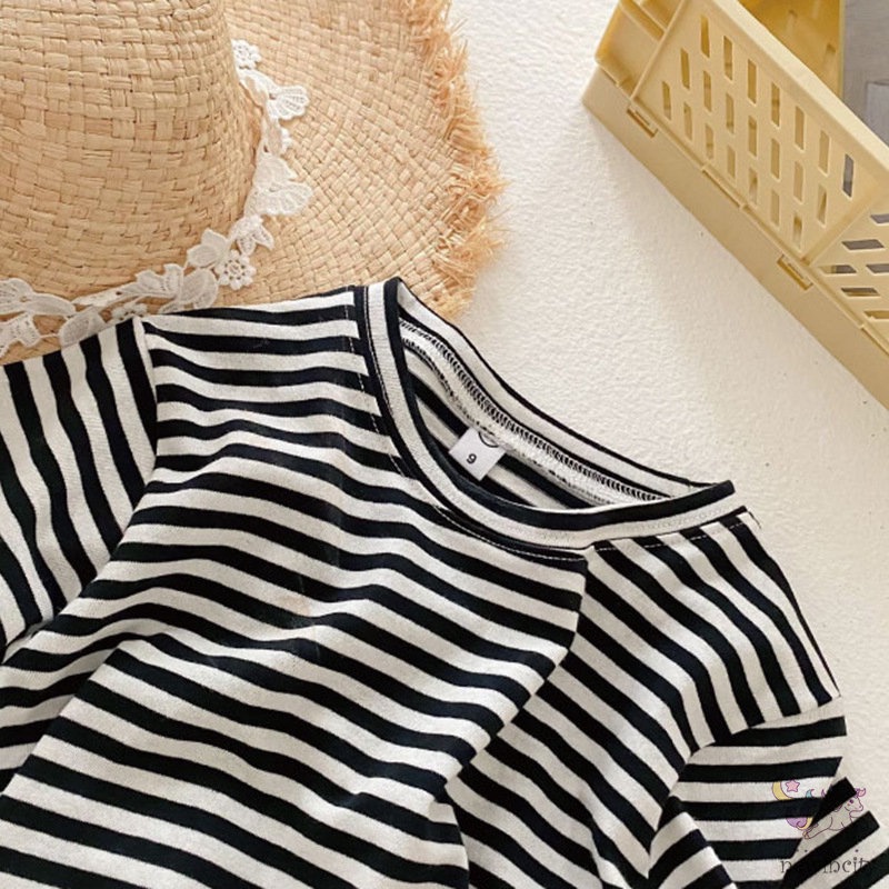 Áo thun tay ngắn họa tiết kẻ sọc xinh xắn dành cho bé gái