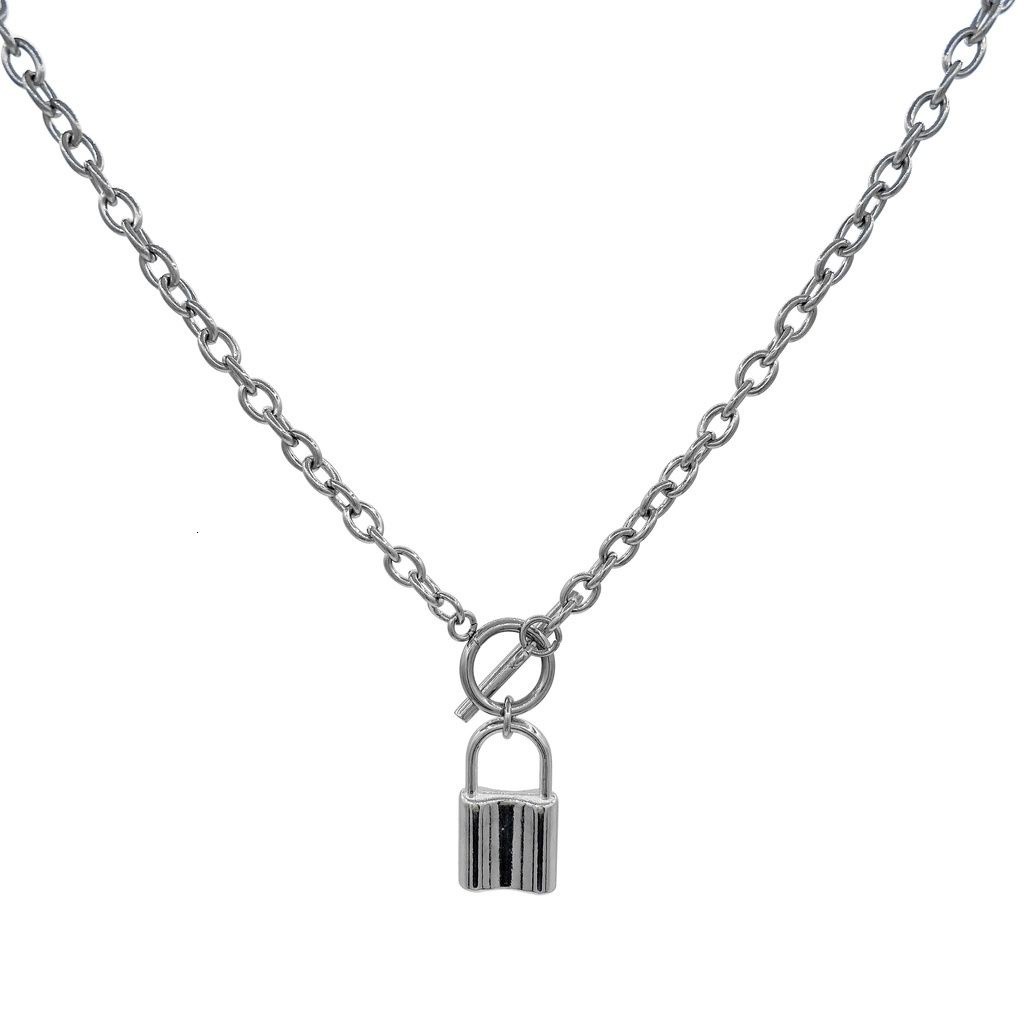 Vòng cổ dạng dây xích mặt hình ổ khóa phong cách hiphop thời trang cho cặp đôi