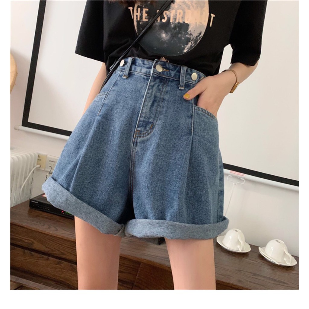Quần jean ngắn ống rộng chít eo MunMunStore quần short tăng chỉnh eo chuẩn phom ullzang (ảnh+video thật)
