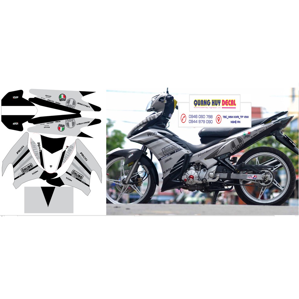 Tem trùm exciter 135 xám đen AGV, độ team decal xe ex dán đời 2011-2014