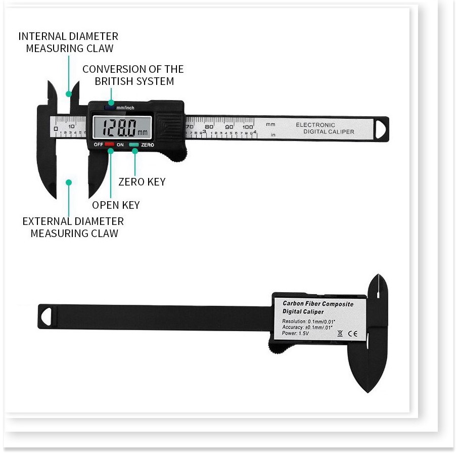 Thước cặp kỹ thuật số điện tử 150mm Thước cặp sợi carbon Quay số Vernier Thước cặp Thước đo Micrometer Công cụ đo lường