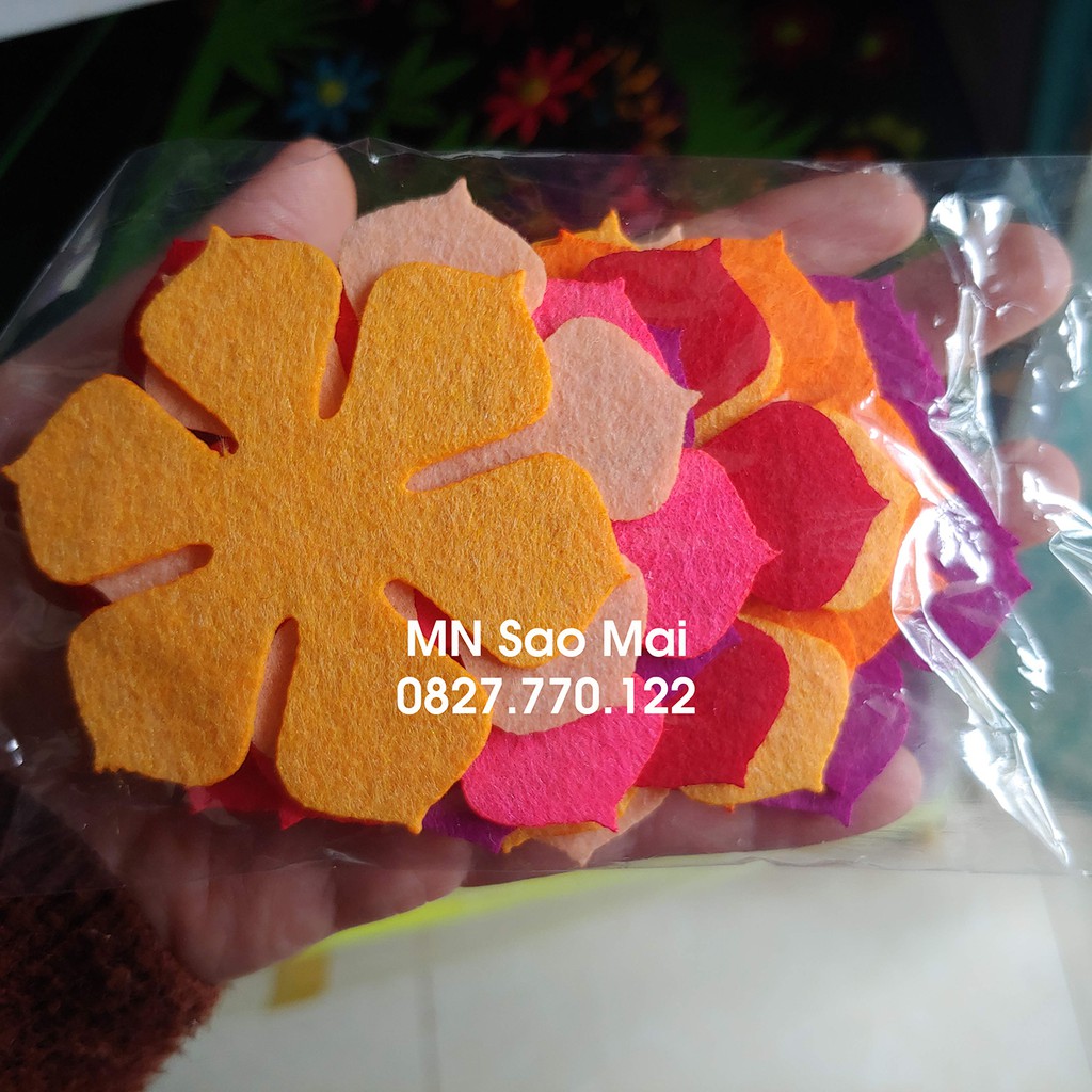 Túi 15 hoa vải nỉ 7 cm mầm non