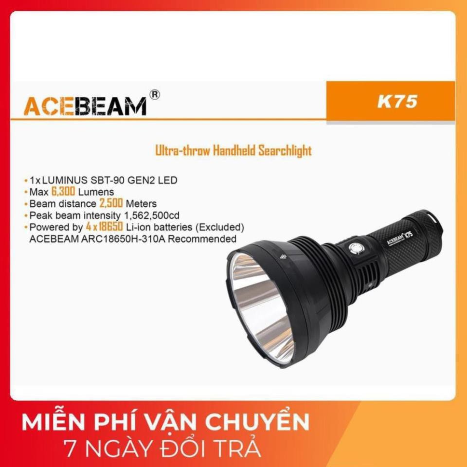 [SIÊU XA] [HÀNG ĐẦU TG] Đèn pin ACEBEAM K75 - Độ sáng 6500lm chiếu xa 2500m sử dụng 4 pin 18650 (không kèm theo)