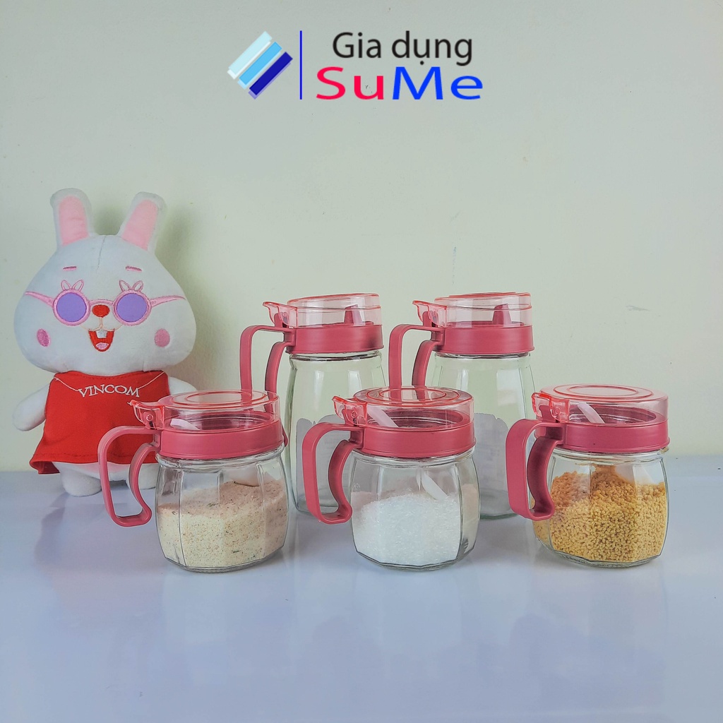 Bộ 5 Hủ Đựng Gia Vị Thủy Tinh, , bộ 3 Hũ đựng gia vị có nắp bật tiện lợi