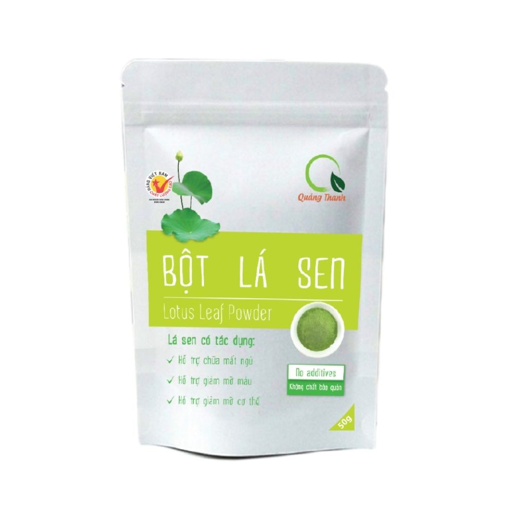 Gói 50g Bột Lá Sen Quảng Thanh - 100% lá sen tươi sấy lạnh tiệt trùng, hoàn toàn không chứa chất bảo quản