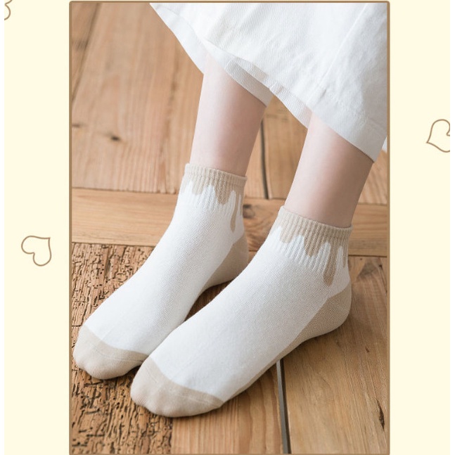 Set 5 đôi tất ulzzang nữ hình gấu caro màu kem siêu xinh BAG U TATMIX078