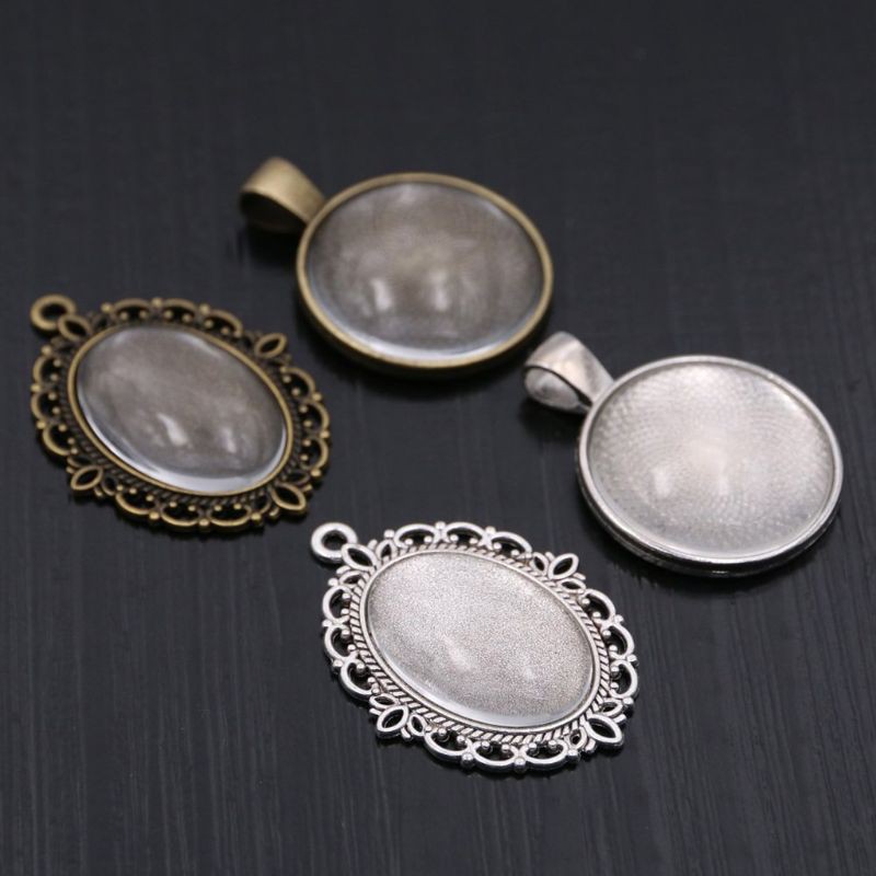 YOUYO 64Pc Oval Round Pendant Tray Bezel with Glass Cabochon Dome Tiles Jewelry Making