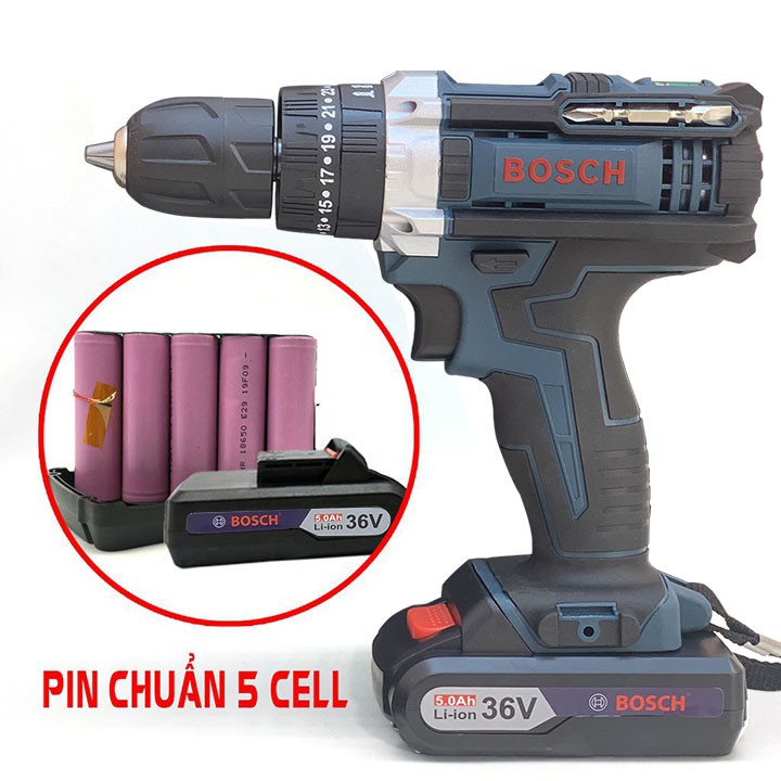 Máy Khoan Pin Bắt Vít Dùng Pin - Khoan Bosch 36V - BH 12 tháng - Tặng bộ phụ kiện 24 chi tiết - 3 Chức năng - Đảo Chiều