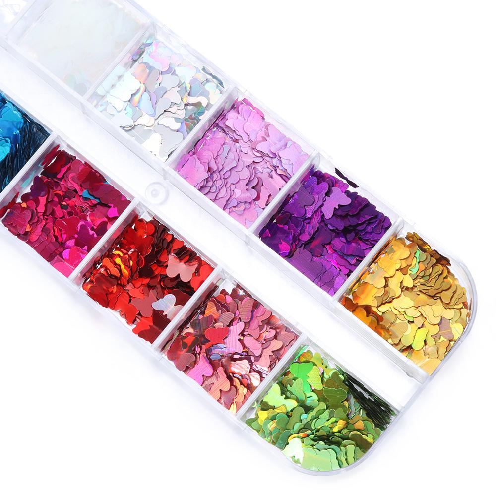 Hộp 12 Ngăn Đựng Hạt Kim Sa Hình Trái Tim 3D Trang Trí Móng Tay Nghệ Thuật DIY