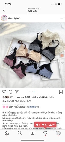 Áo lót không gọng( khách note tên ig)