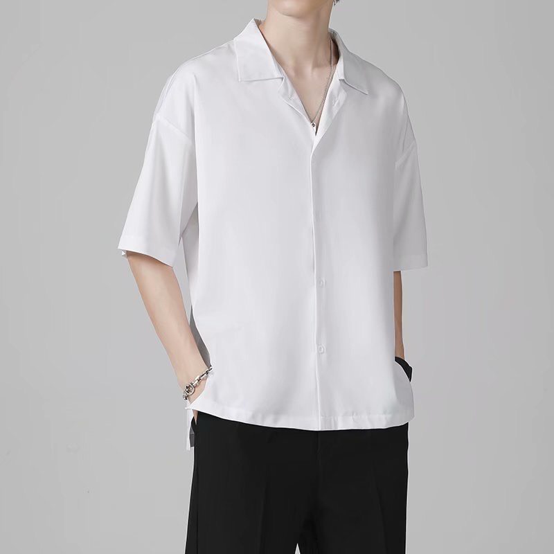 Áo sơ mi tay ngắn nam nữ form rộng sơ mi cổ vest unisex tay lỡ, chất vải lụa mịn chống nhăn