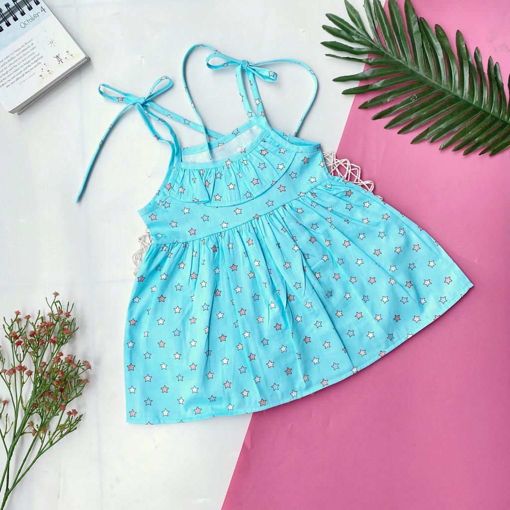 [Mua 2 đầm tặng 1 băng đô] Đầm váy 2 dây vải thô cotton Hàn cho Bé Gái 8-14kg (Không kèm băng đô - Ảnh thật)