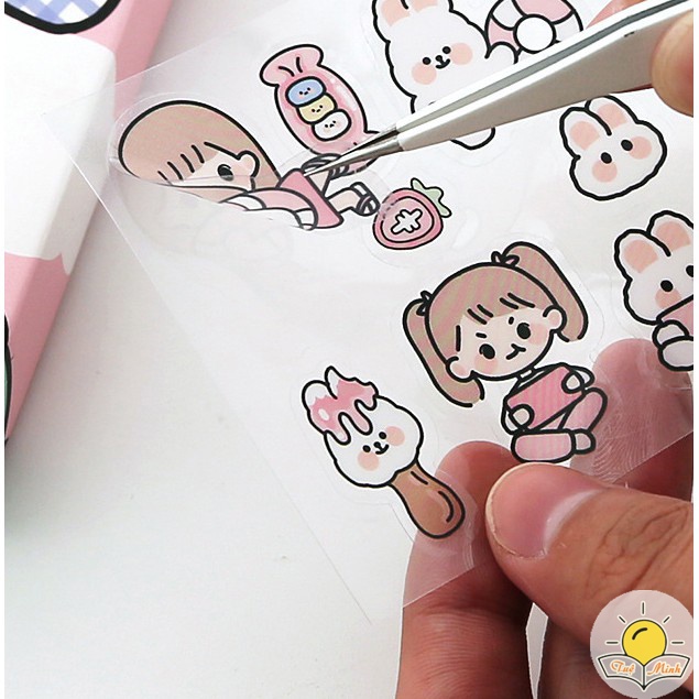 Set 20 tấm 100 miếng sticker nhãn dán Cô nàng cute trang trí sổ, điện thoại, nhãn dán laptop
