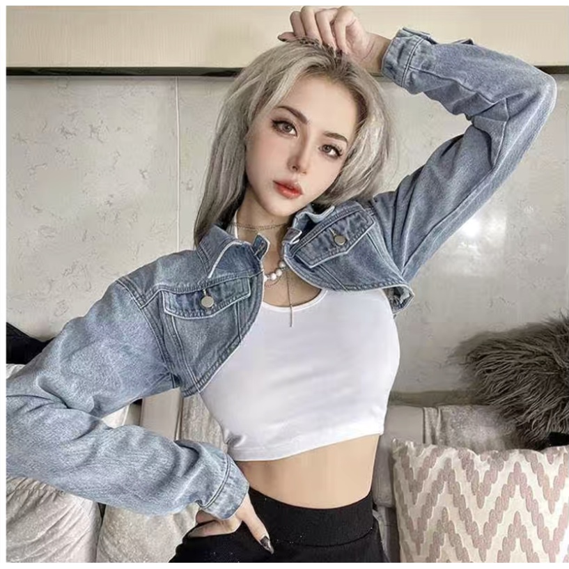Áo Khoác Denim Ngắn Thời Trang Mùa Hè Dễ Phối Đồ Cho Nữ