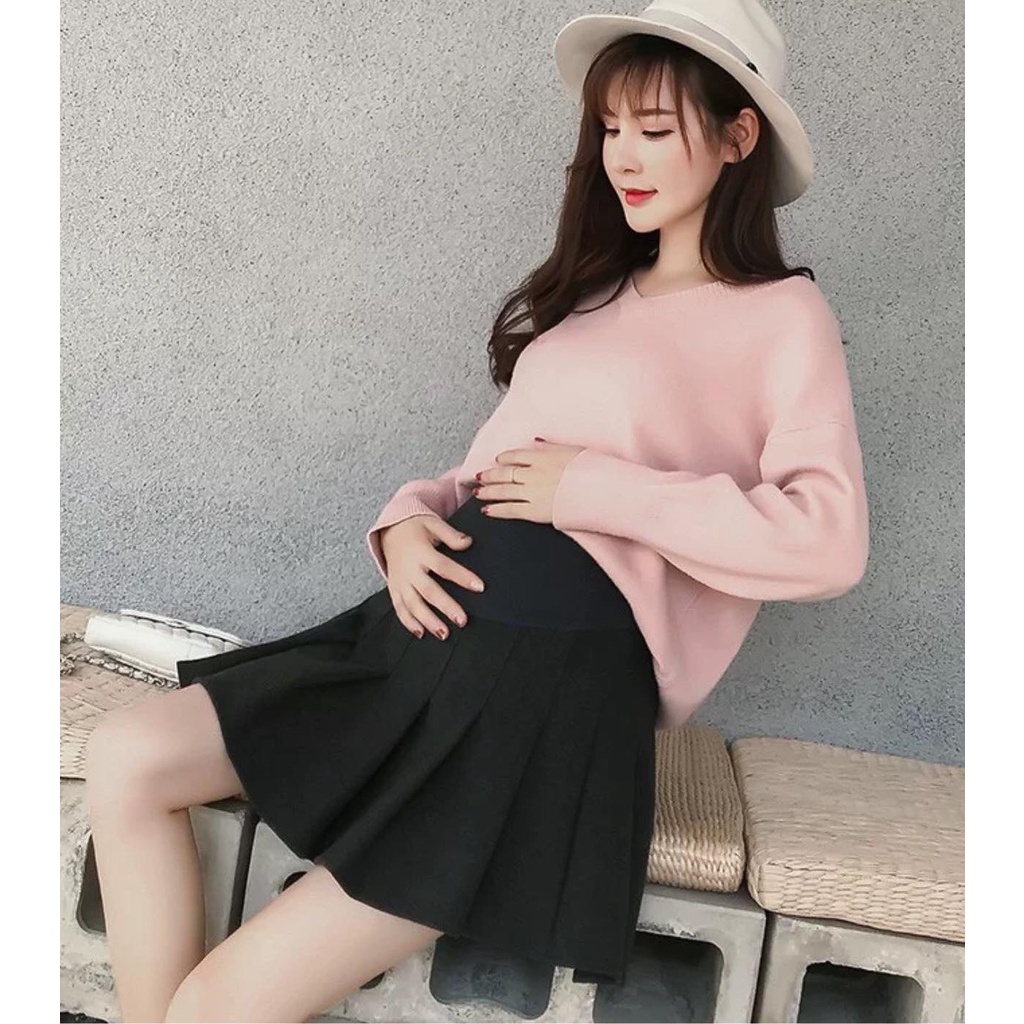 Chân váy Bầu xếp ly, có đỡ bụng kèm chun điều chỉnh, chất umi mềm mịn