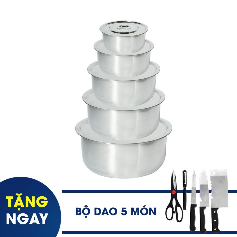 Bộ 5 Nồi INOX Cao Cấp MISHIO - Tặng Bộ Dao 5 Món